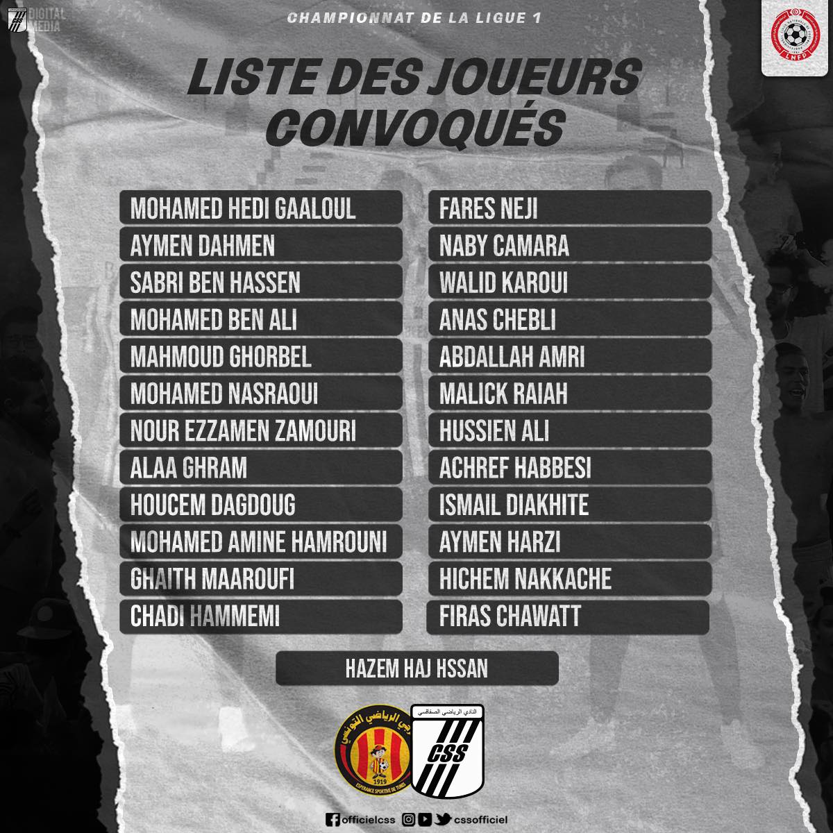 L Po Liste Des Joueurs Du Cs Sfaxien Convoqu S Face L Esp Rance