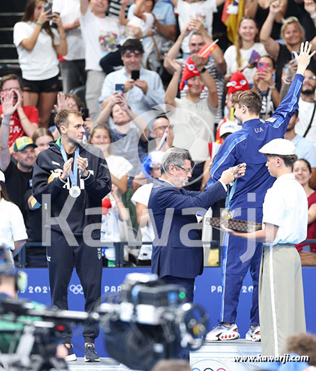 JO 2024 : Mehrez Boussayene (cérémonie des médailles de la finale 1500m nage libre)