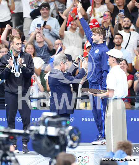 JO 2024 : Mehrez Boussayene (cérémonie des médailles de la finale 1500m nage libre)